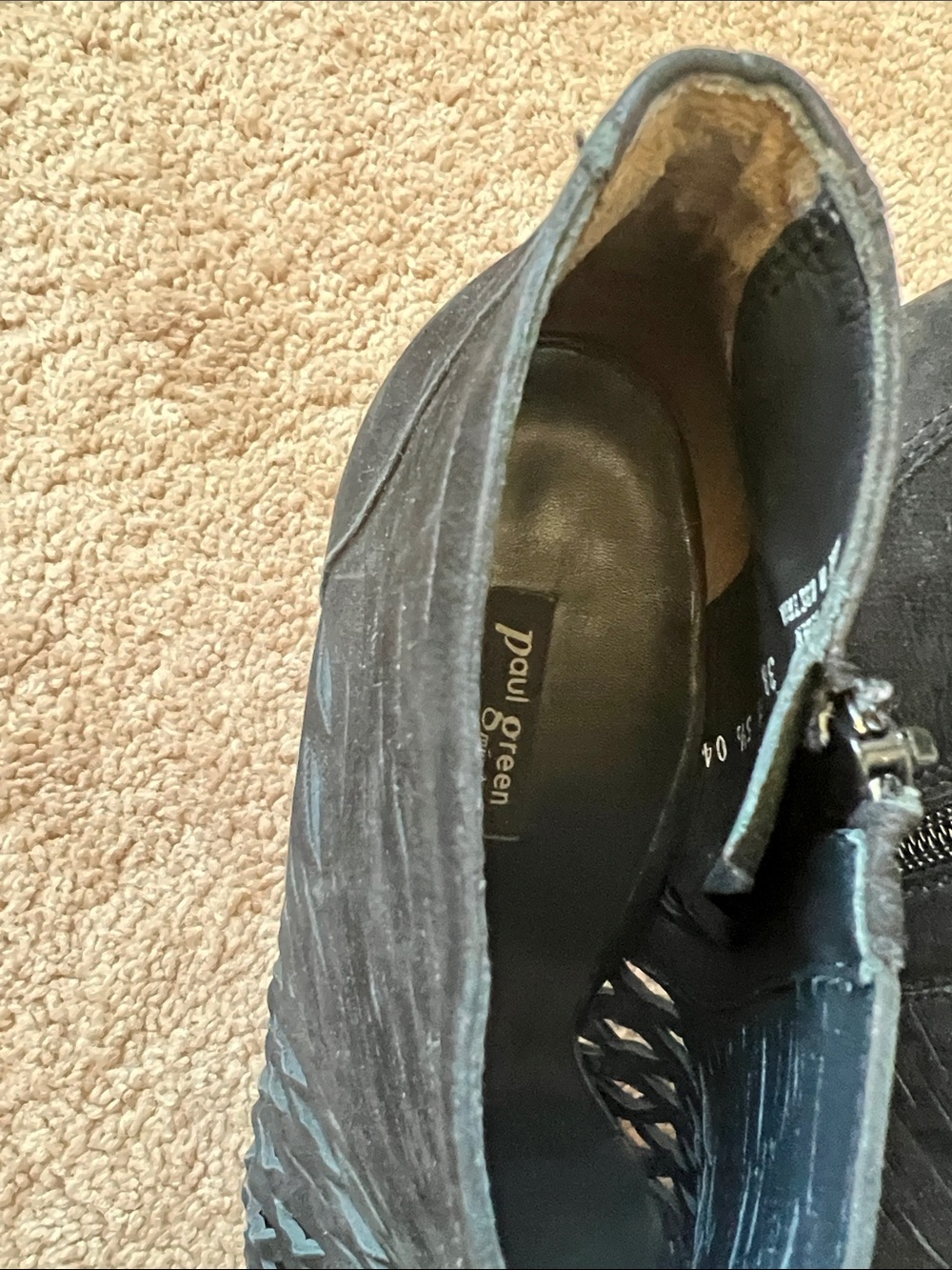Paul Green Black Perforated suede Peep-Toe Ankle Booties - Picture 4 of 7